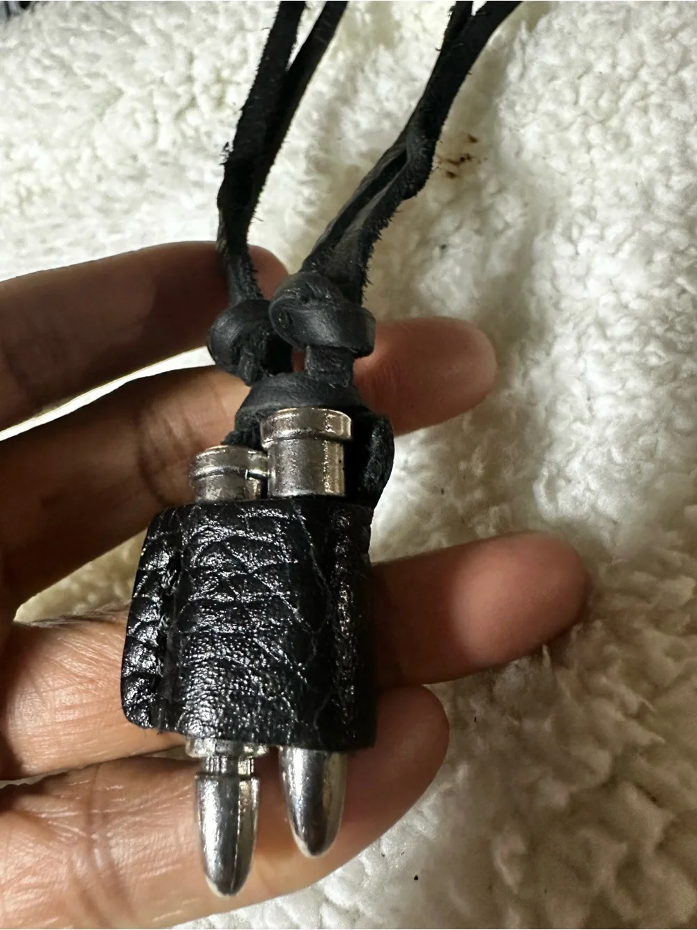 Black Leather Bullet Pendant Necklace for Men
